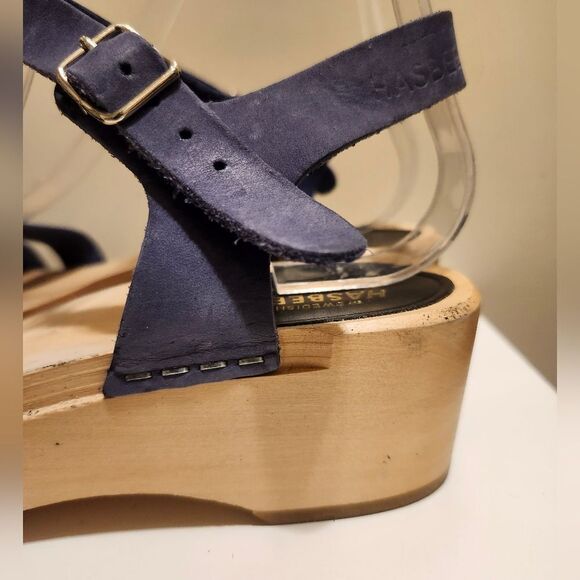 Swedish Hasbeens Blue Braided Leather Strappy Open Toe Clogs Sz.7/37 Ret. $269 - Picture 10 of 10